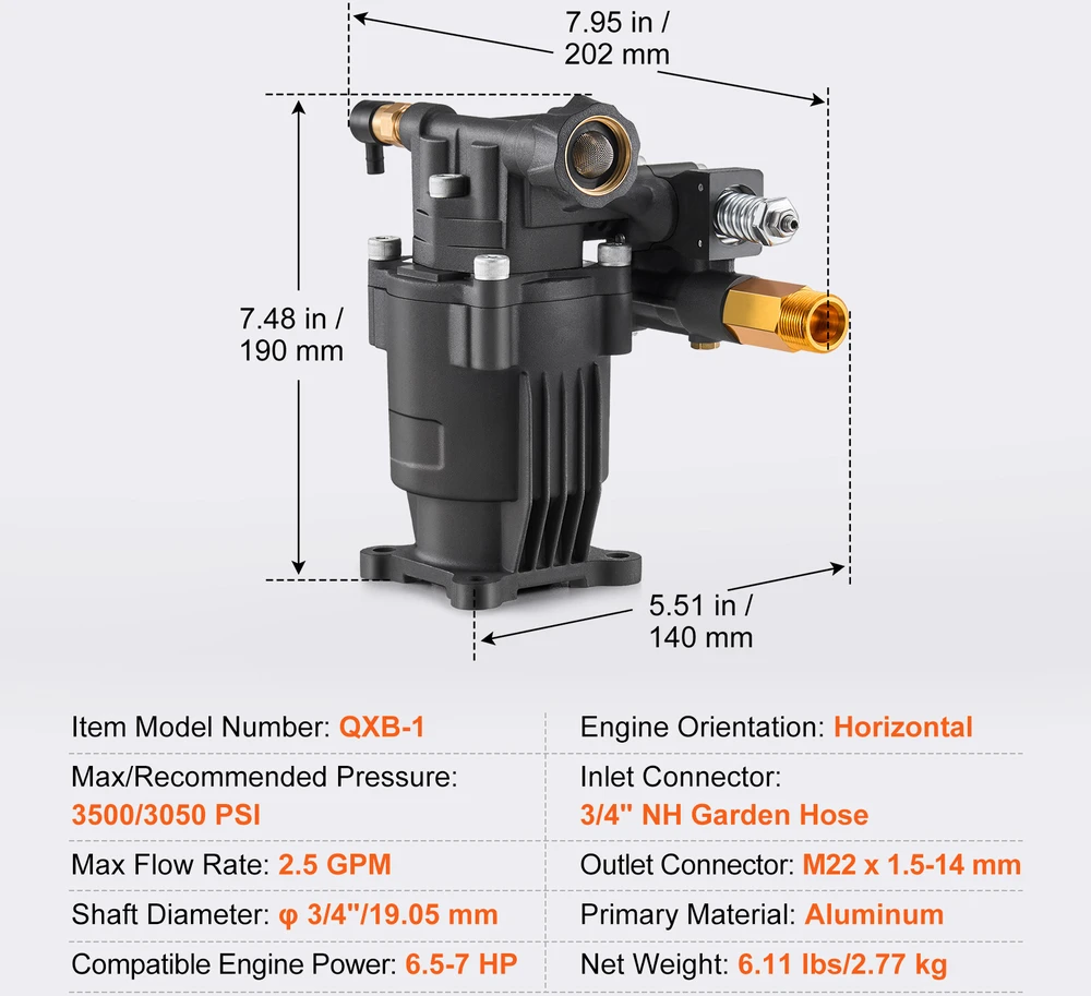 VEVOR Aukšto slėgio plovimo siurblio pompa 3500 PSI