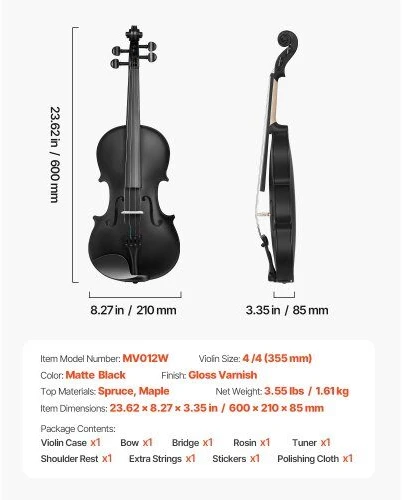 VEVOR 355 mm smuikas pradedantiesiems su dėklu