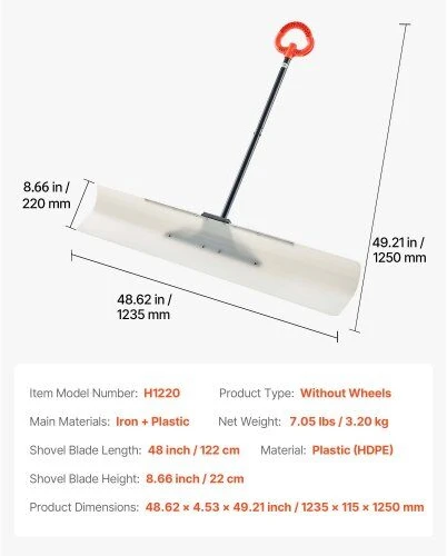 VEVOR Plastikinė sniego stūmimo kastuvas 122 cm