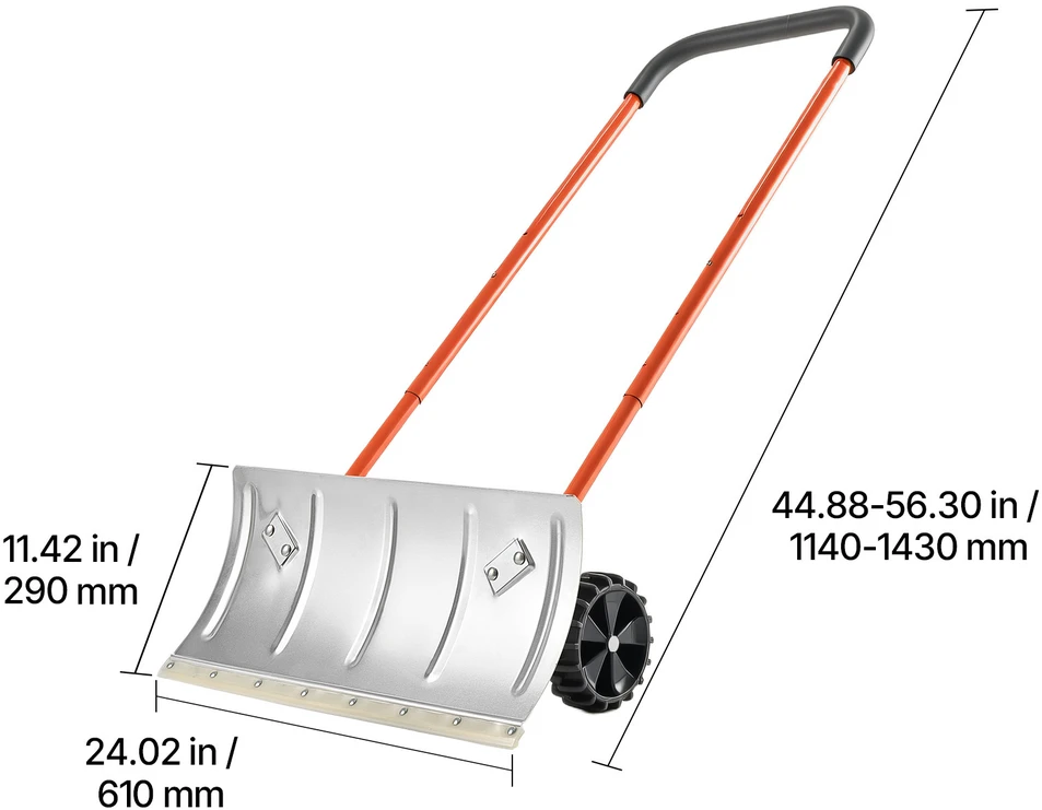 VEVOR Sniego stūmiklis su ratais 61 cm plieno kastuvas