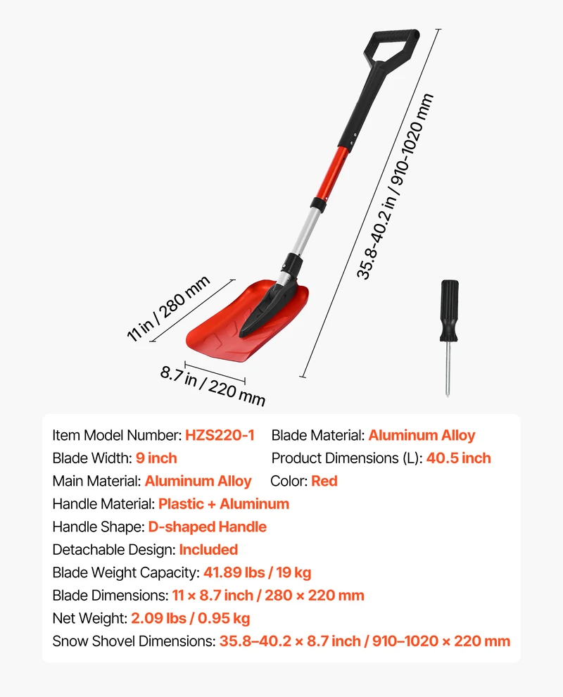 VEVOR Sulankstomas sniego kastuvas 22 cm kiemui