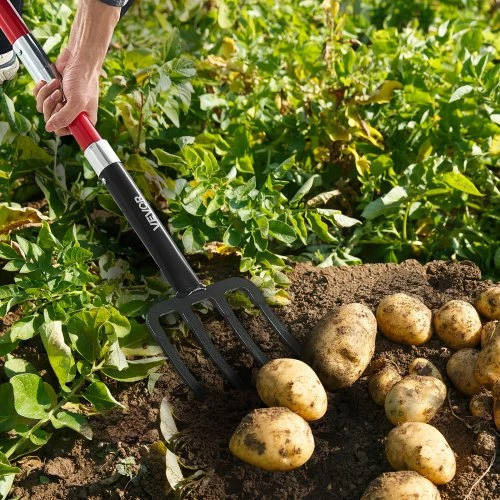 Vevor 4 dantų sodo šakė su stiklo pluošto rankena