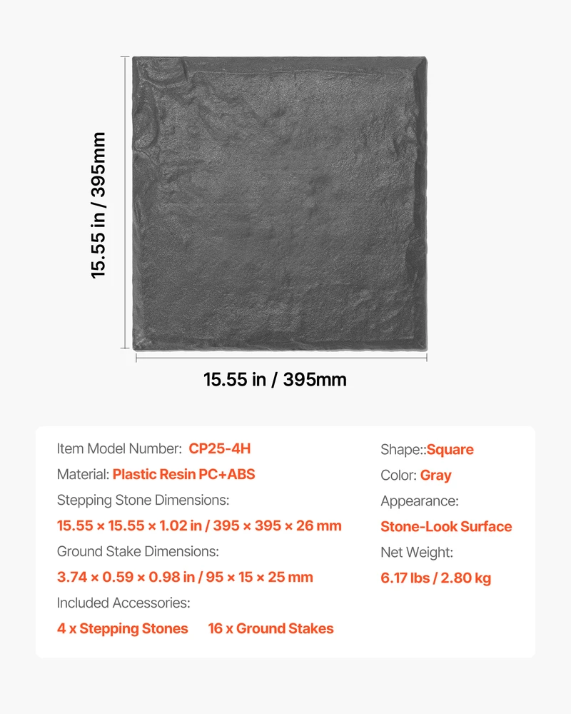 VEVOR Dekoratyvinės sodo plytelės 4vnt 40x40 cm pilkos