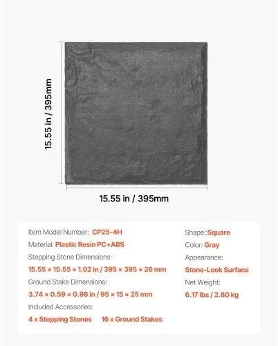 VEVOR Dekoratyvinės sodo plytelės 4vnt 40x40 cm pilkos