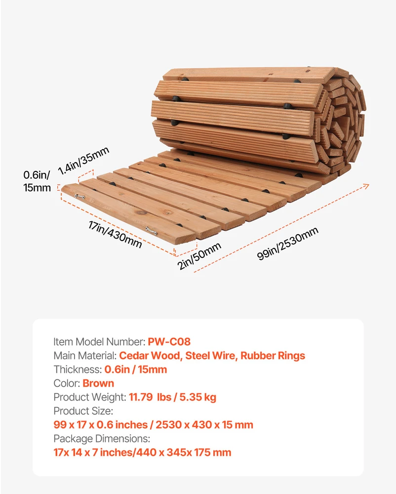 VEVOR Medinis sodo takas, 244 cm x 43 cm