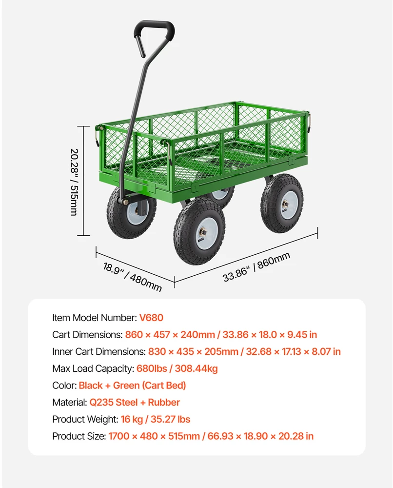 VEVOR Plieninė sodo vėžimėlis 308 kg