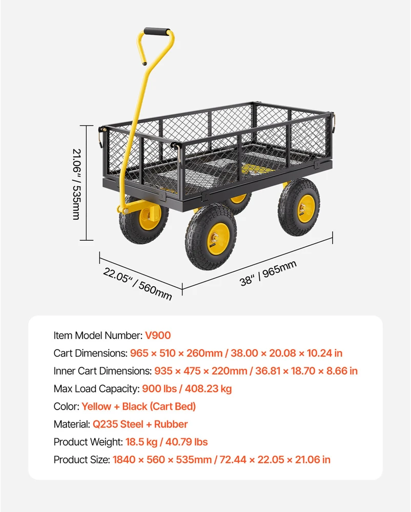 VEVOR Plieninė sodo vežimėlis 408 kg talpa