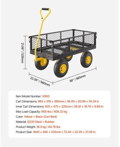 VEVOR Plieninė sodo vežimėlis 408 kg talpa