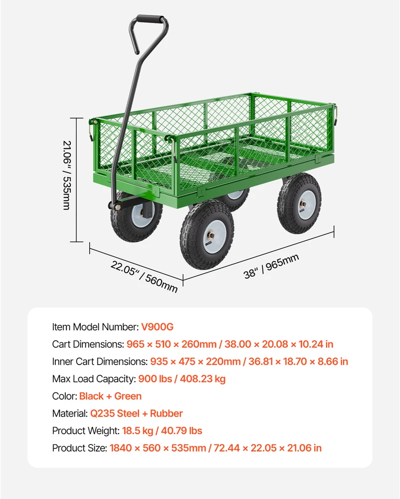 VEVOR Plieninis sodo vežimėlis 408 kg talpos