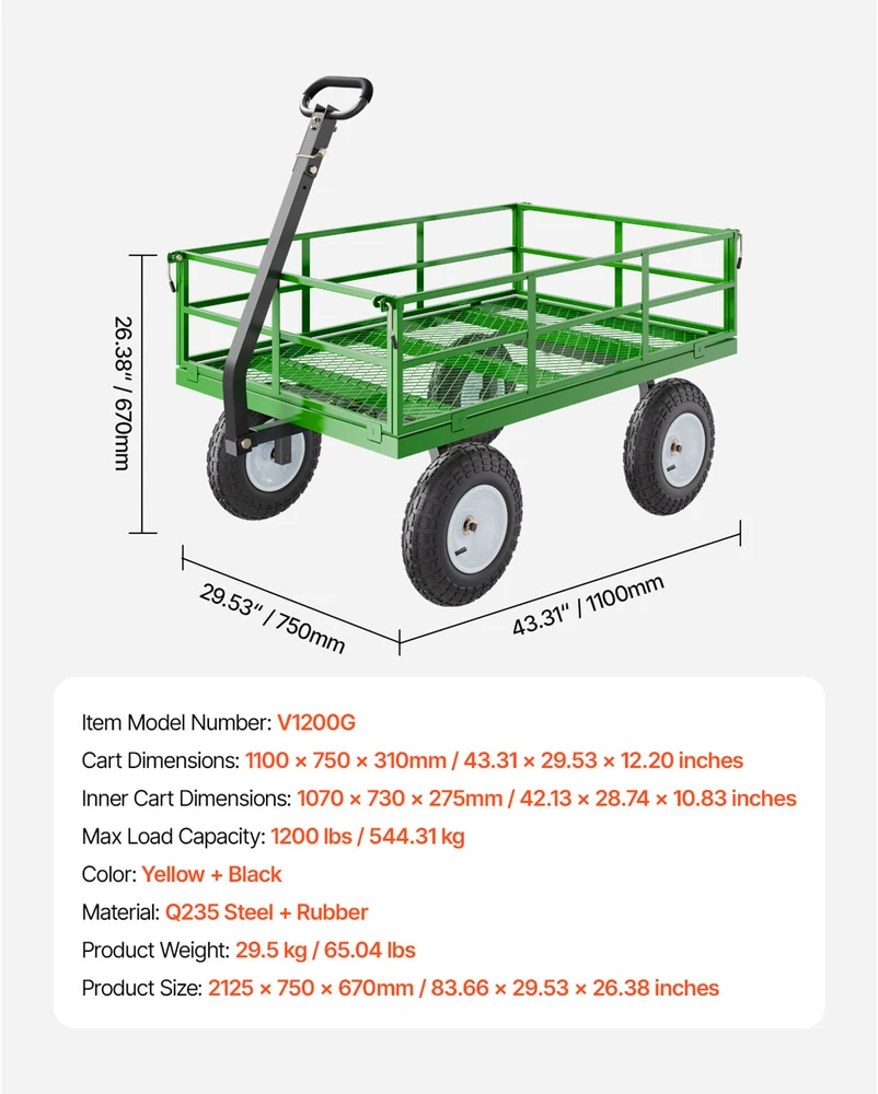 VEVOR Plieninė sodo vežimėlis su 544 kg talpa