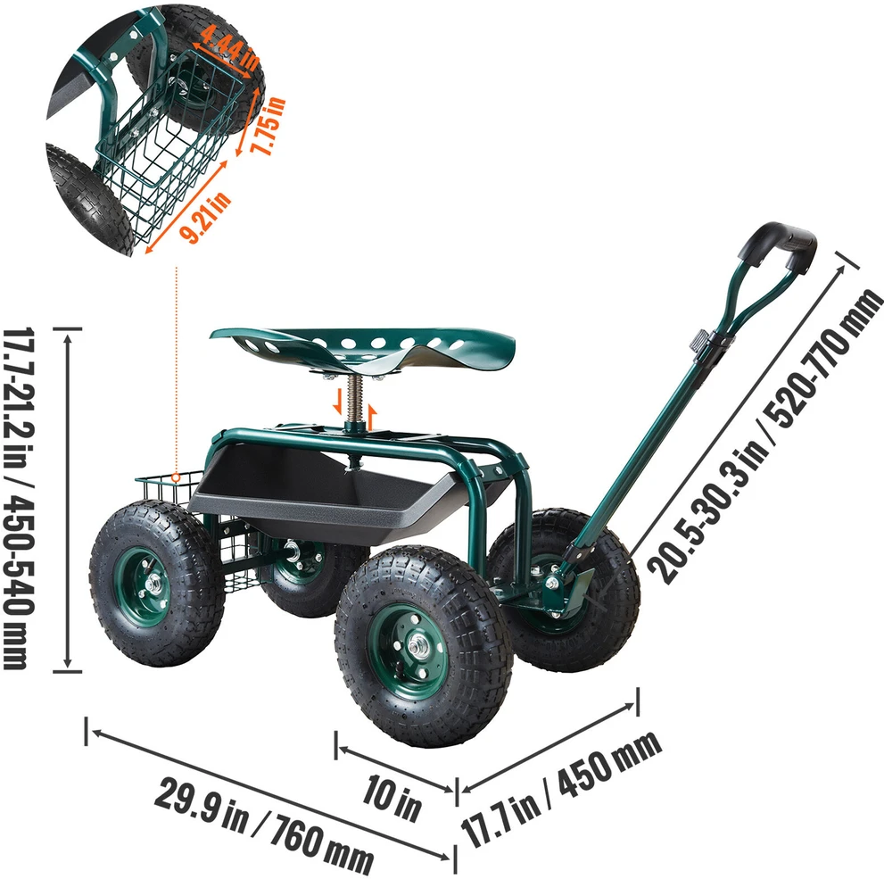 VEVOR Sodo vežimėlis karutis TC4501S-GN 136 kg