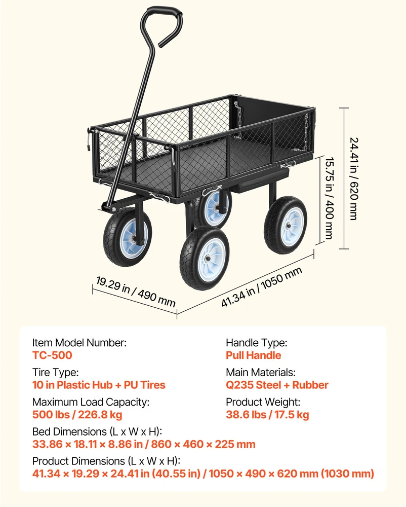 VEVOR Sodo vežimėlis su sėdyne, 226.8kg, juodas