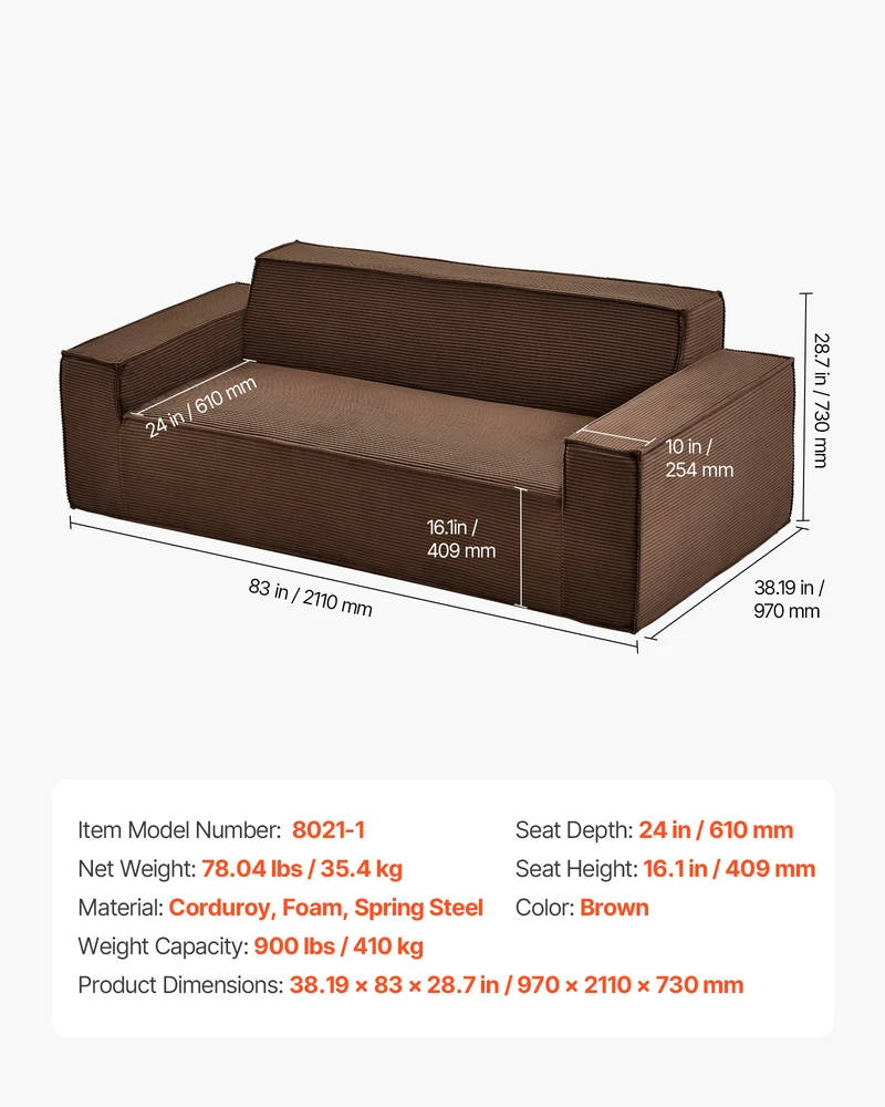 VEVOR 2110 mm moderni sofa be surinkimo