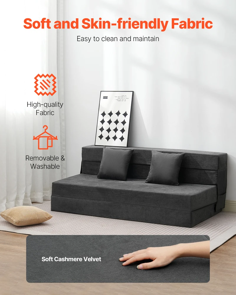 VEVOR Sulankstoma sofa-lova 3-in-1 su pagalvėmis pilka