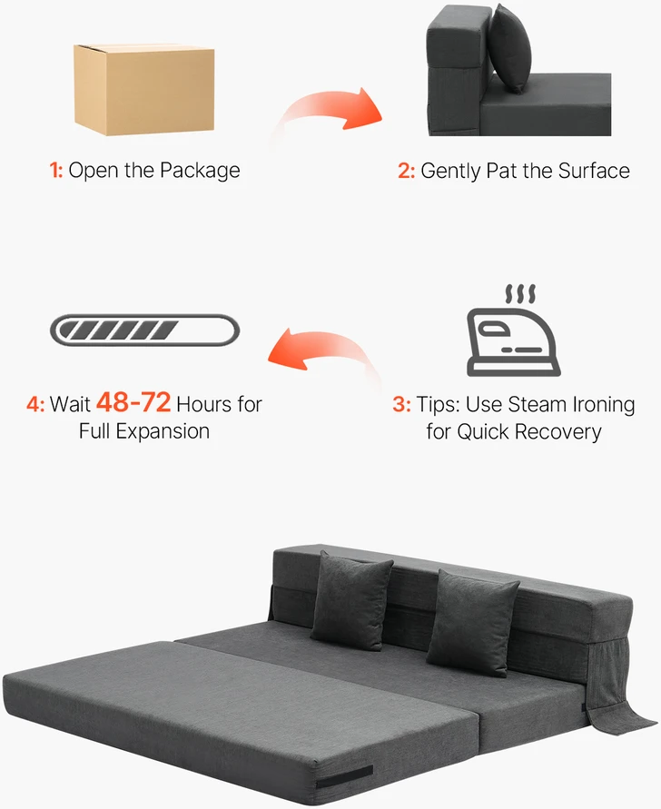 VEVOR Sulankstoma sofa-lova 3-in-1 su pagalvėmis pilka