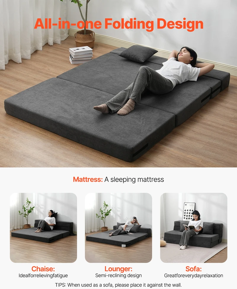 VEVOR Sulankstoma sofa-lova 3-in-1 su pagalvėmis pilka