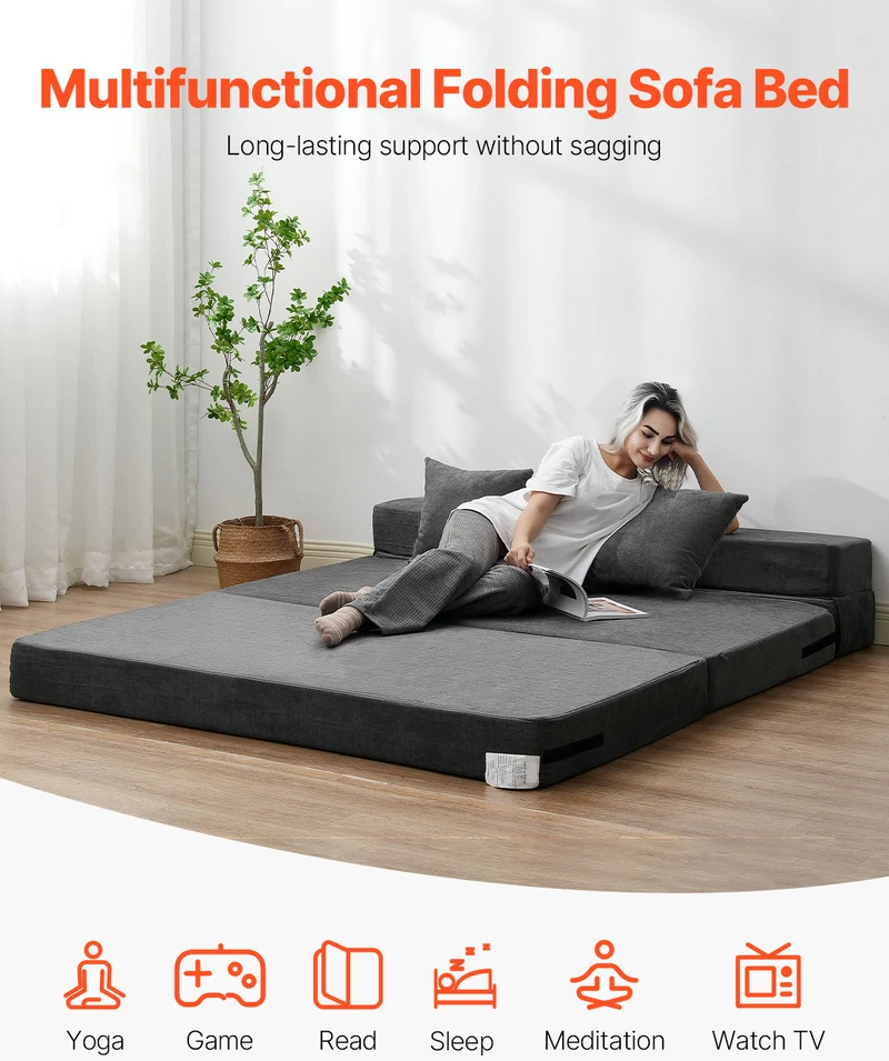 VEVOR Sulankstoma sofa-lova 3-in-1 su pagalvėmis pilka