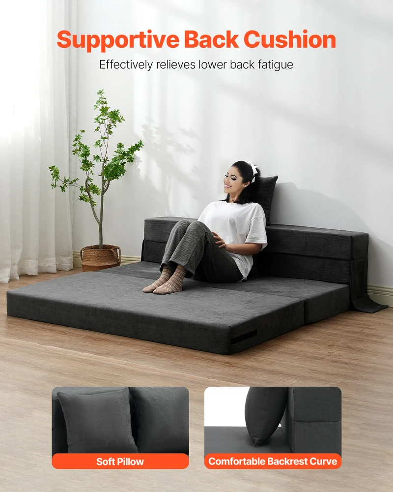VEVOR Sulankstoma sofa-lova 3-in-1 su pagalvėmis pilka