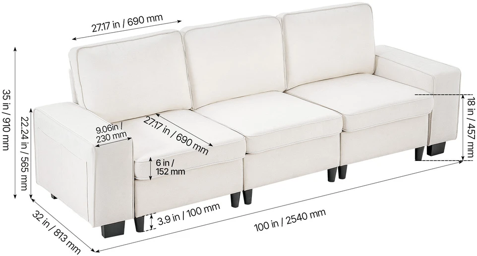 VEVOR Baltas sofa su vieta daiktams apačioje