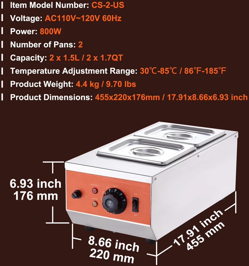 VEVOR Šokolado lydymo mašina 9kg 2 talpos