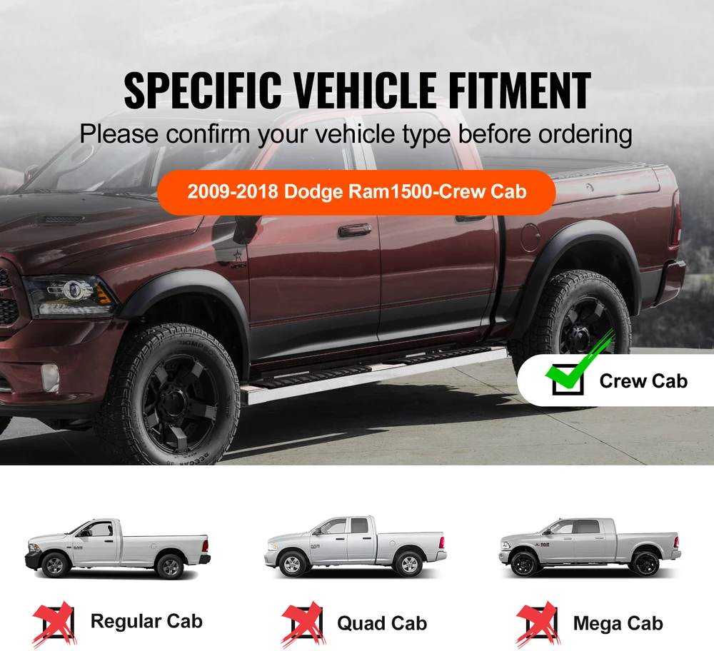 VEVOR Šoninės pakopos Dodge Ram ekipažui 2009-2023
