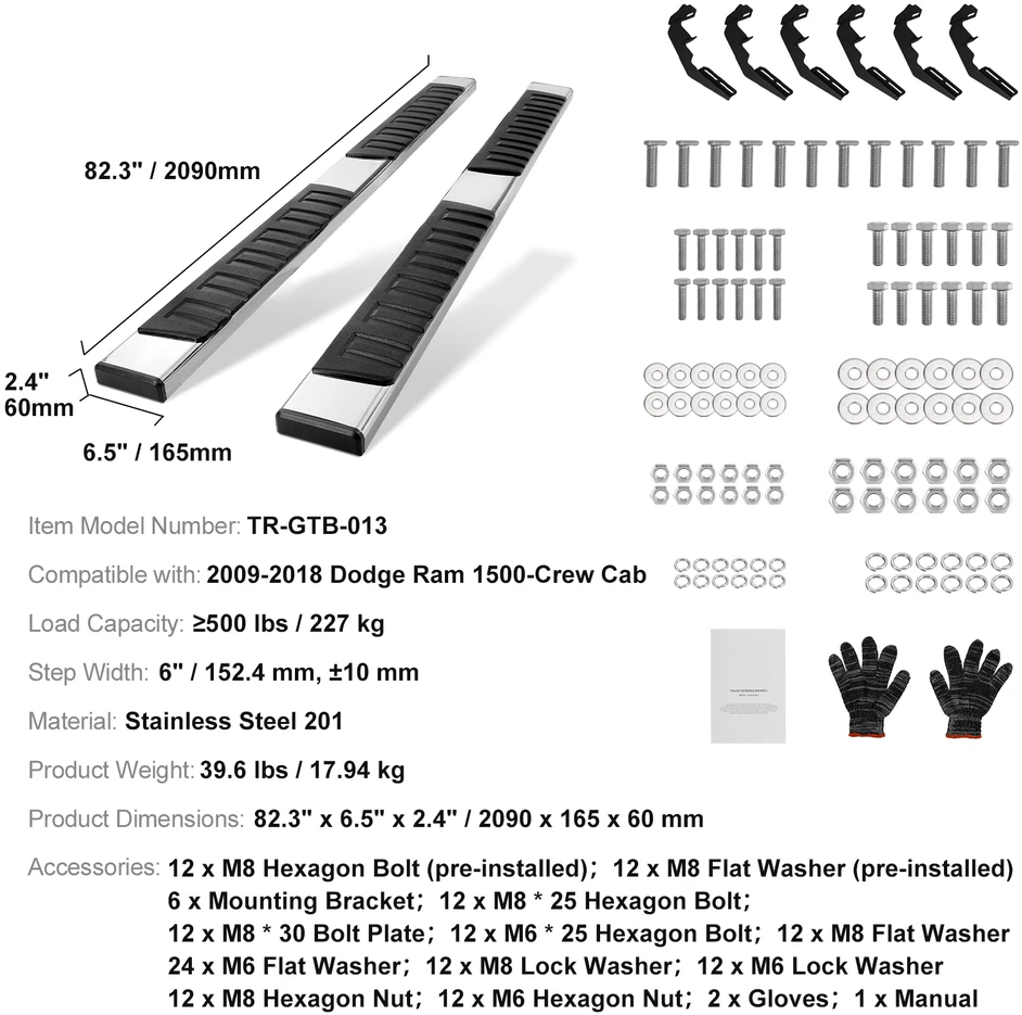 VEVOR Šoninės pakopos Dodge Ram ekipažui 2009-2023