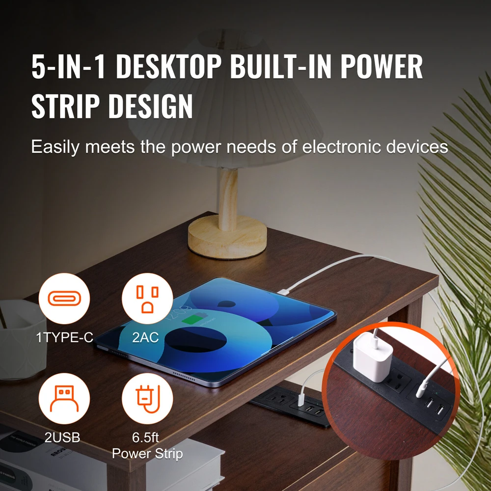 VEVOR Siauras naktinis staliukas su USB jungtimis