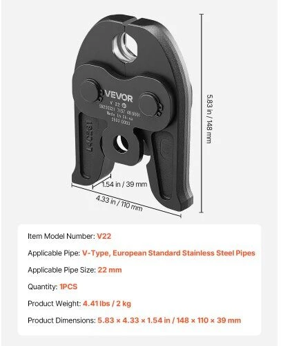 VEVOR V22 spaudimo žandikaulis 22 mm V tipo vamzdžiams