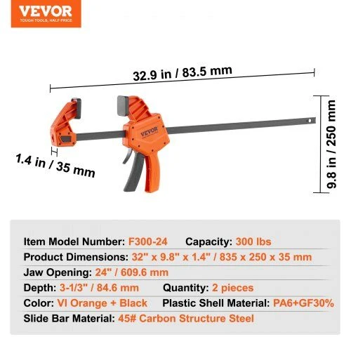 VEVOR Mediniai spaustuvai, 2 vnt. 61 cm F spaustuvai