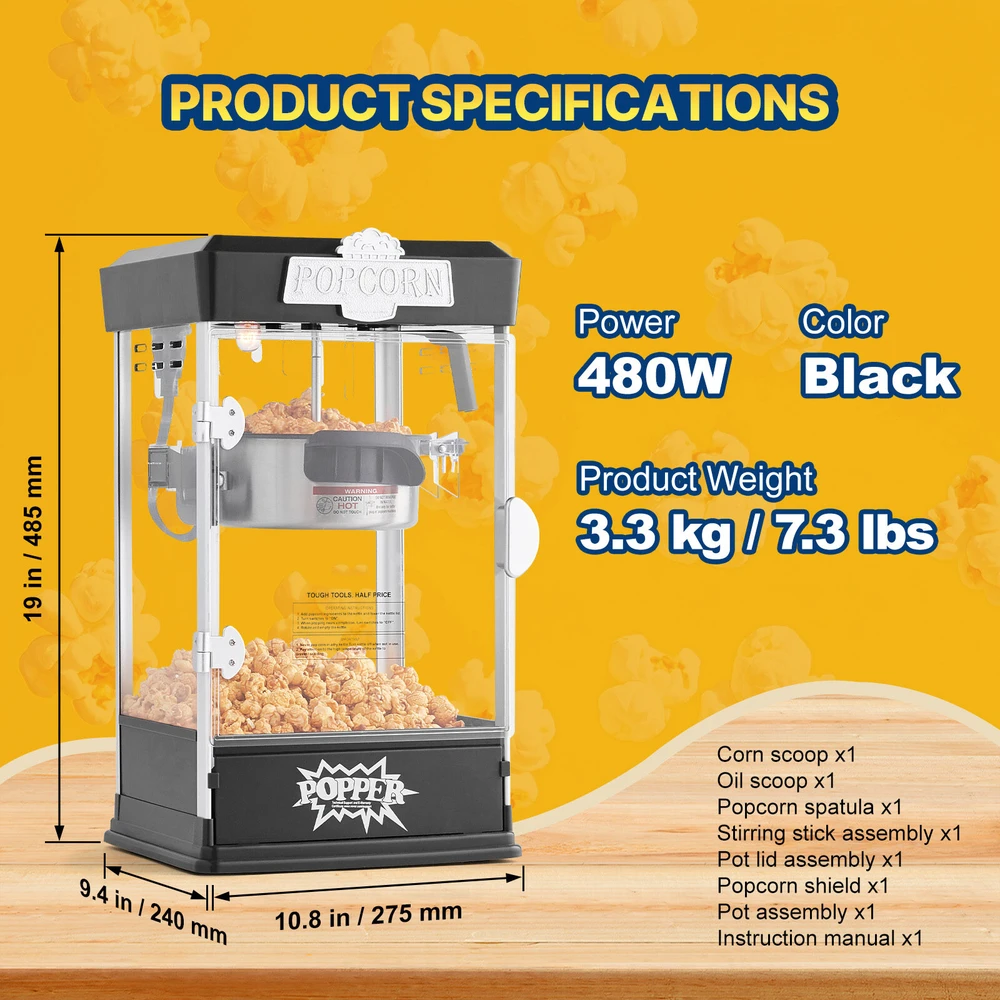 VEVOR Stalinis spragėsiais aparatas 480W 4oz juodas