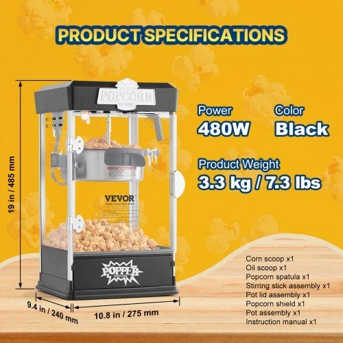 VEVOR Stalinis spragėsiais aparatas 480W 4oz juodas