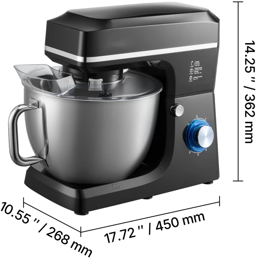Plakiklis VEVOR Virtuvinis maišytuvas 7.84 L 1400W 6 greičiai