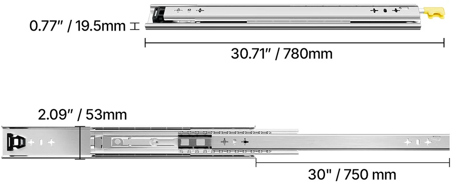 VEVOR Minkštai užsidarantys stalčių bėgeliai 16-60 cm