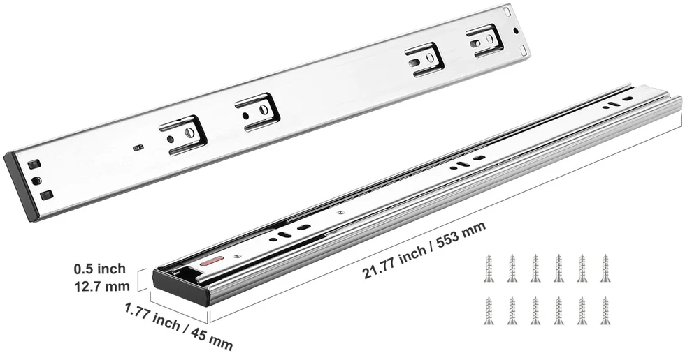 VEVOR 10 porų 558.8mm stalčių bėgeliai su švelnia uždarymo sistema