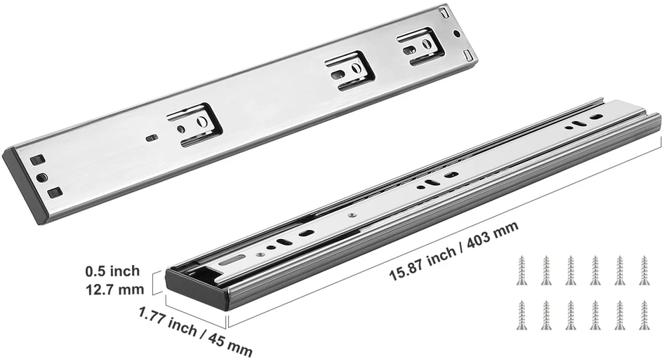 VEVOR 406.4 mm švelniai užsidarantys stalčiaus bėgeliai, 6 poros