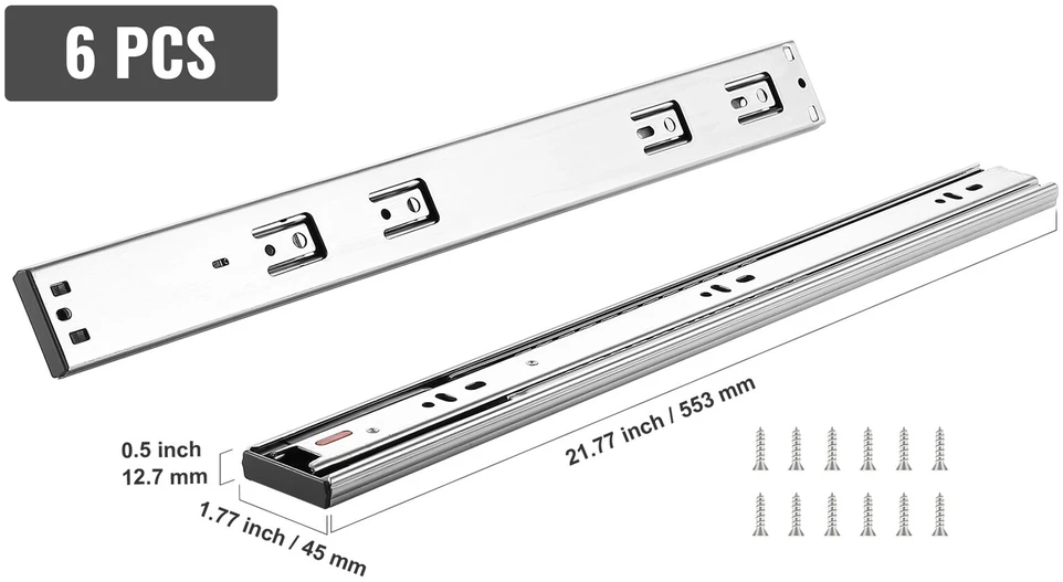 VEVOR 6 poros 55.9 cm stalčių bėgių su švelniu uždarymu