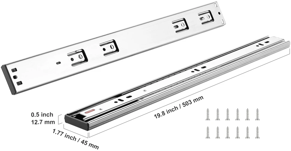 VEVOR 508mm šoninio tvirtinimo stalčių bėgeliai