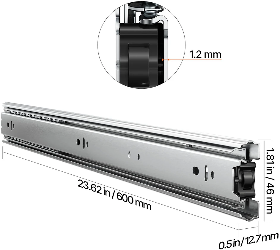 VEVOR Šoninės stalčių bėgeliai 60 cm 10 porų