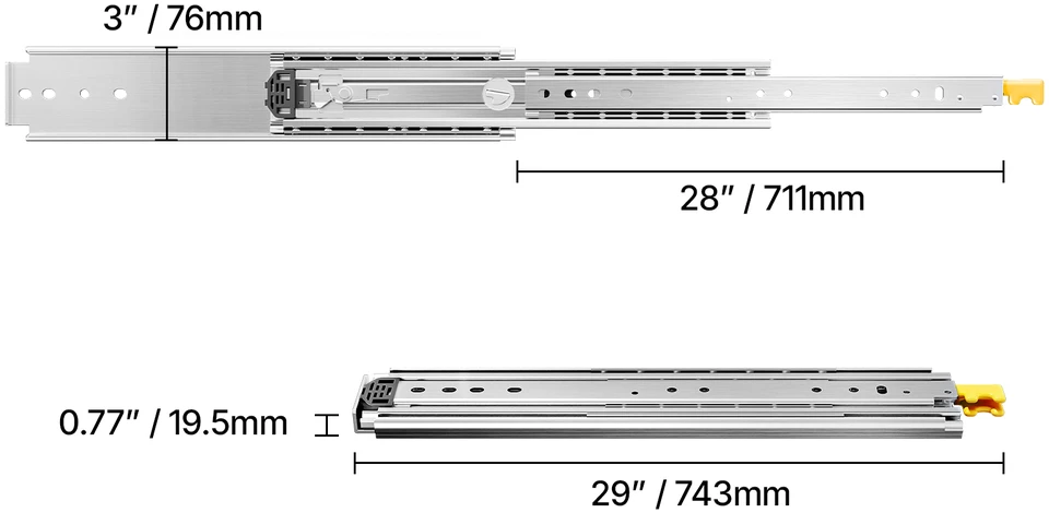 VEVOR Minkšti uždarymo stalčių bėgeliai, 46-152 cm