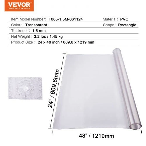 VEVOR Skaidri PVC stalo apsauga 60x120 cm