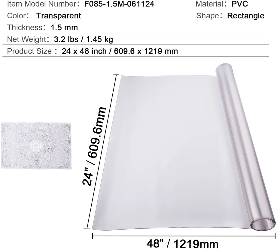 VEVOR Skaidri PVC stalo apsauga 60x120 cm