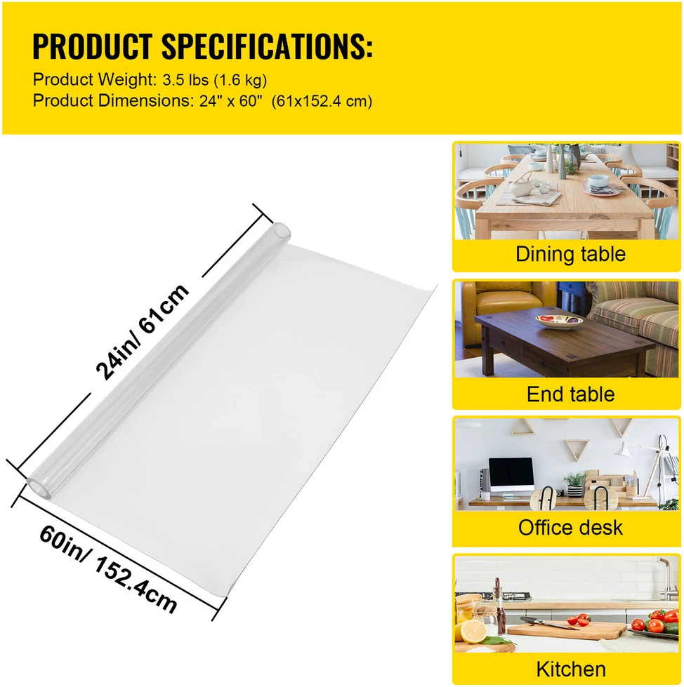 VEVOR Skaidrus plastikinis stalo užtiesalas 61 x 152.4 cm