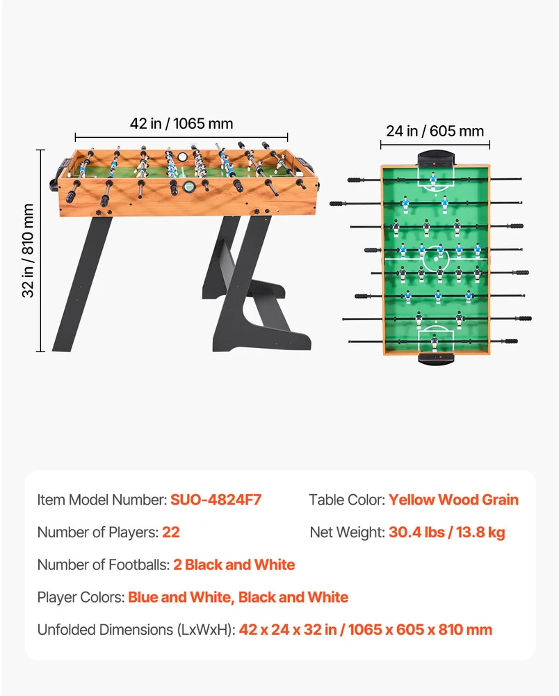 VEVOR 106 cm sulankstomas stalo futbolo stalas