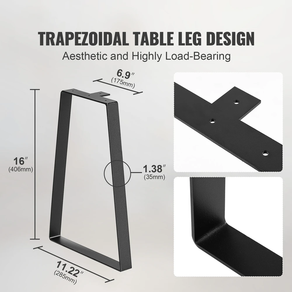 VEVOR Trapezoidinės plieninės stalo kojos 406 mm, 2 vnt.