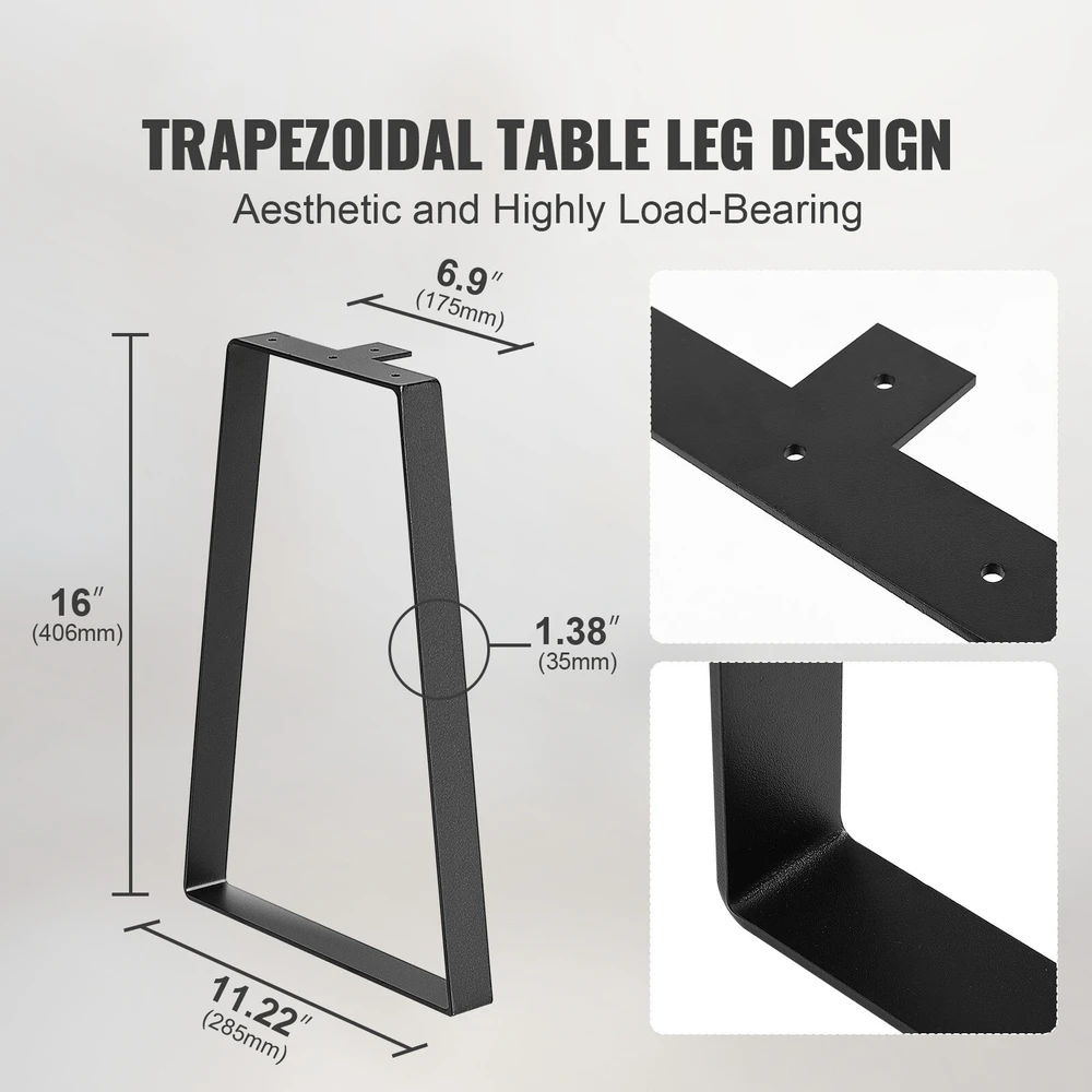 VEVOR Trapezoidinės plieninės stalo kojos 406 mm, 2 vnt.