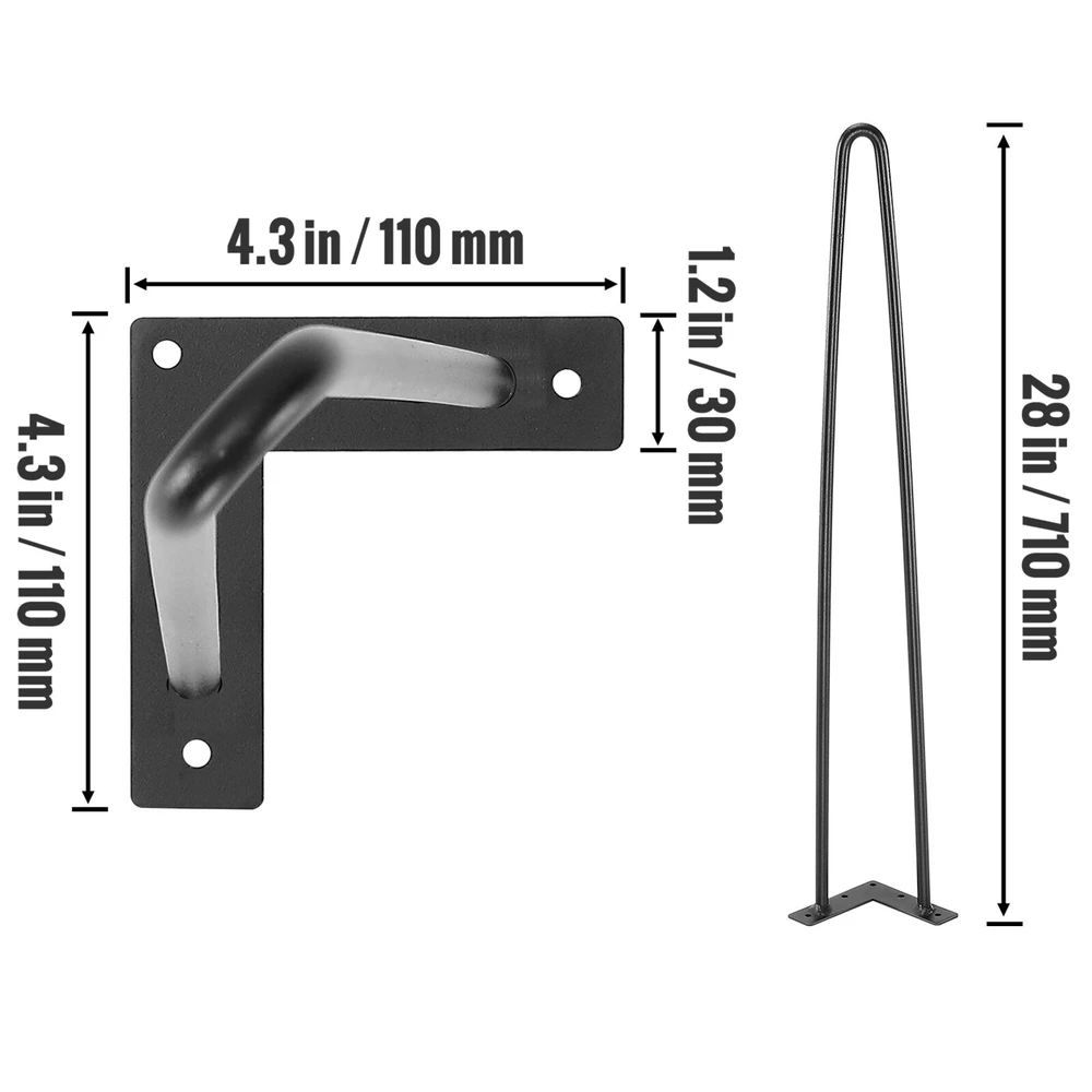 VEVOR 711 mm metalinės plaukelių kojos baldams