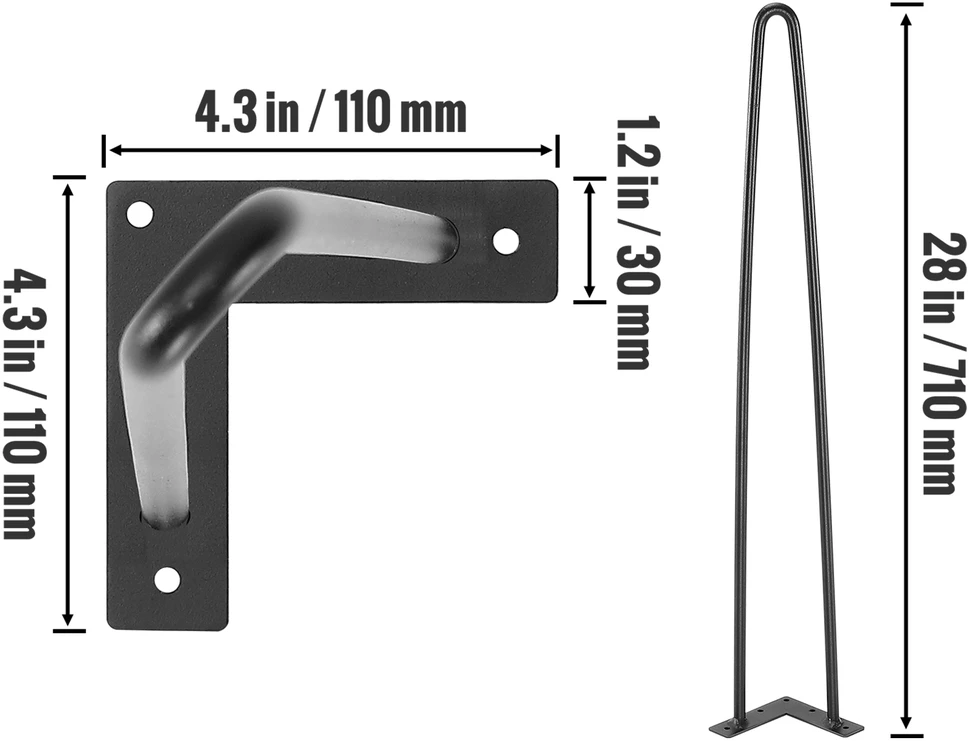VEVOR 711 mm metalinės plaukelių kojos baldams
