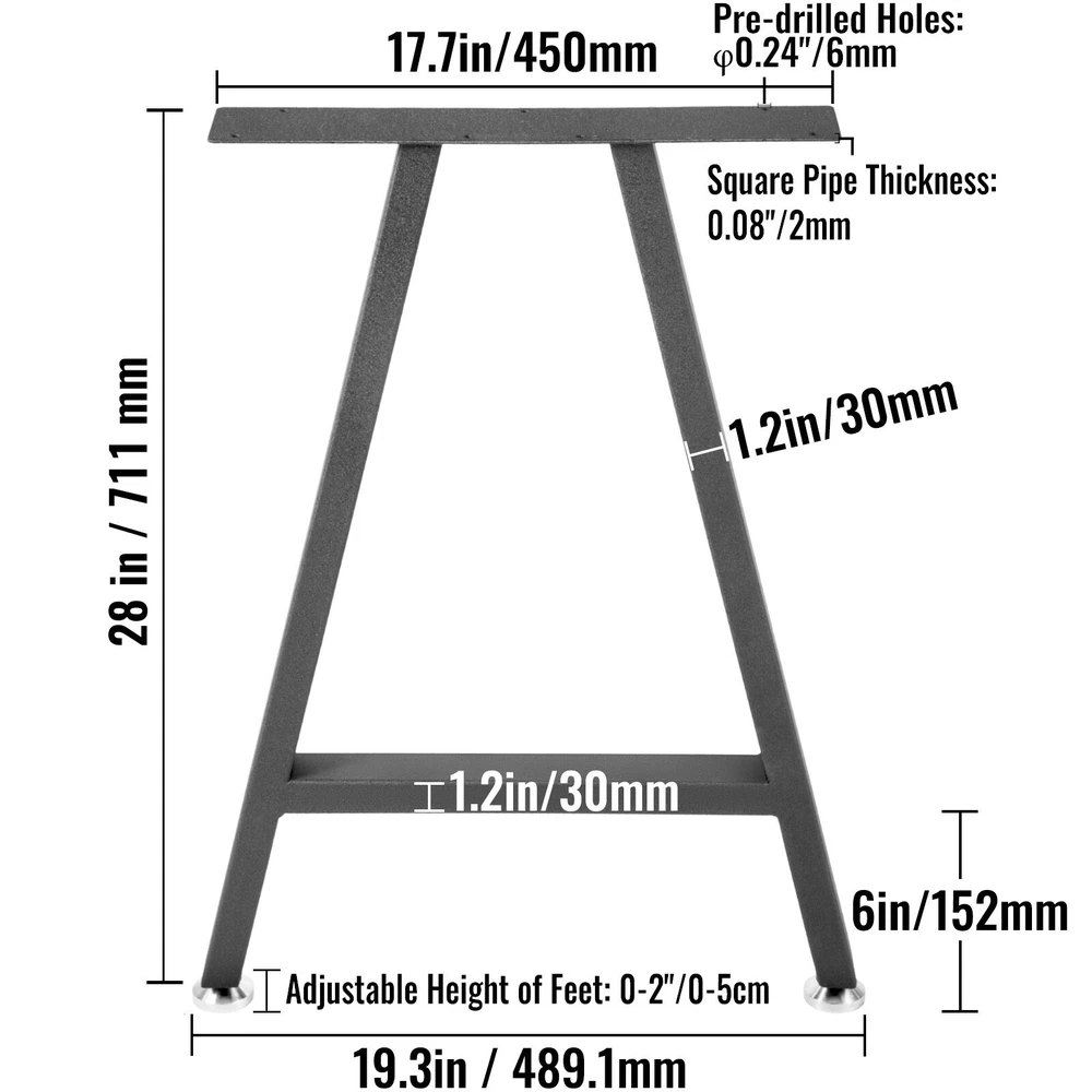VEVOR Metalinės A formos stalo kojos 71x45 cm