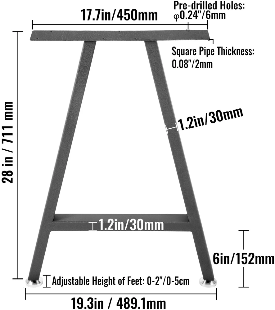 VEVOR Metalinės A formos stalo kojos 71x45 cm
