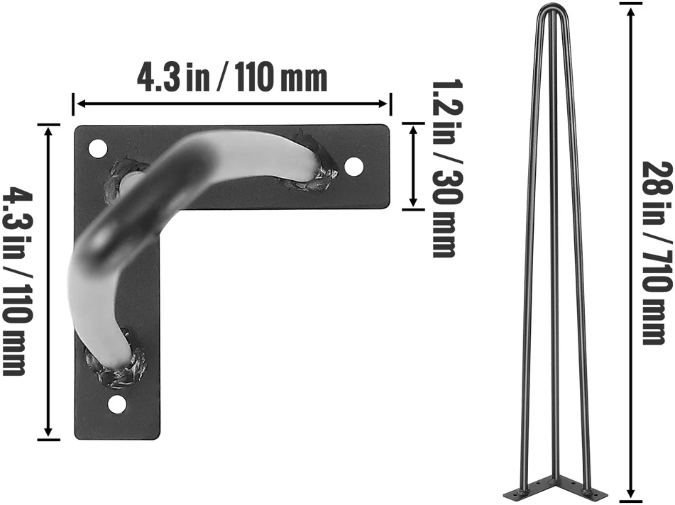 VEVOR Plieninės plaukų smeigtukų stalo kojos 71 cm, 4 vnt.